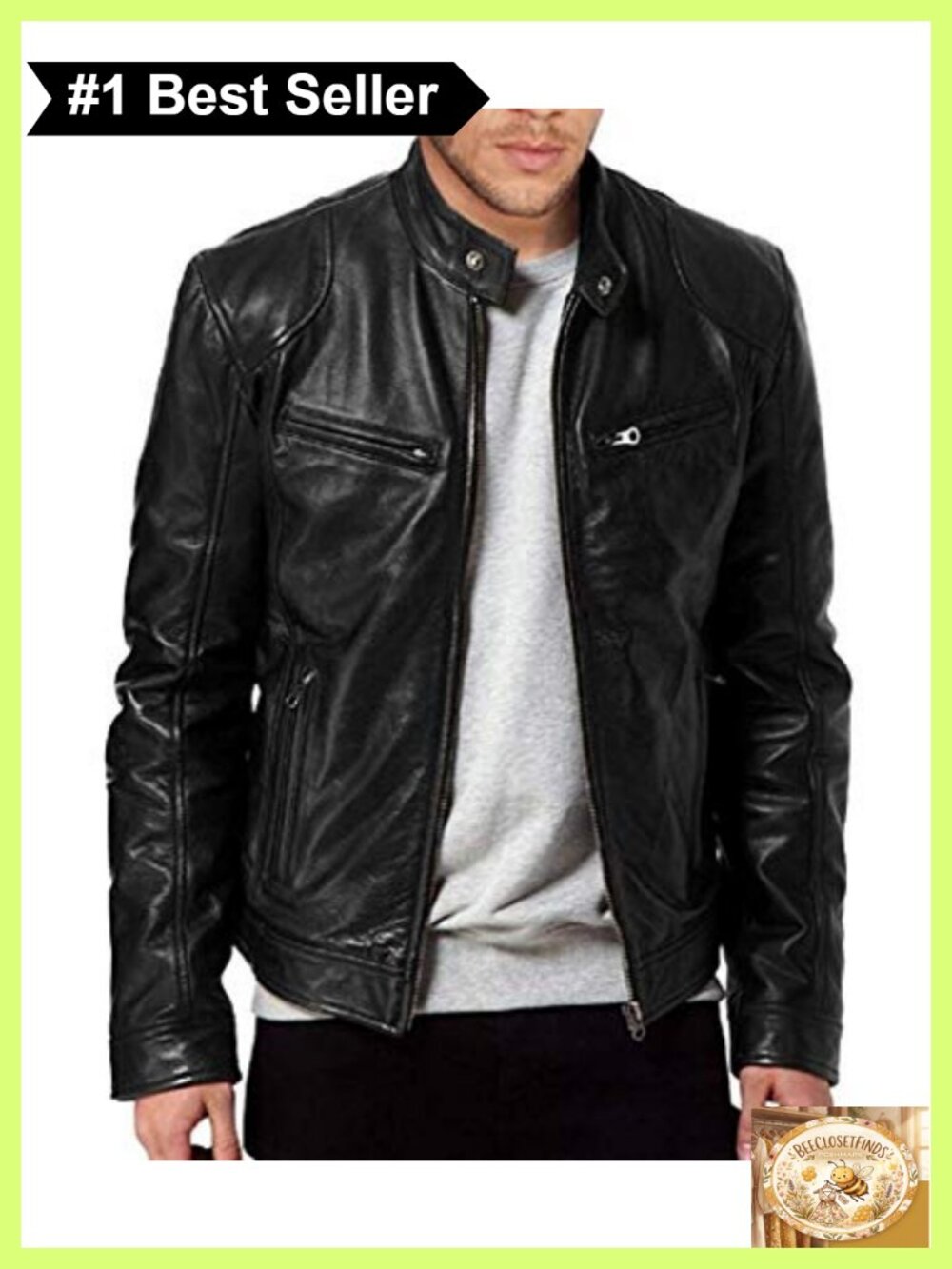 Genuine Lambskin Leather Biker Jacket Stand Collar Aviator
